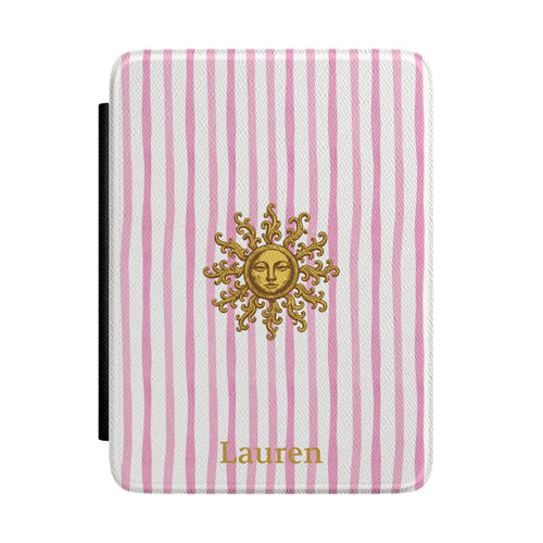 Sunny Striped Pink Kindle case front with personalized name