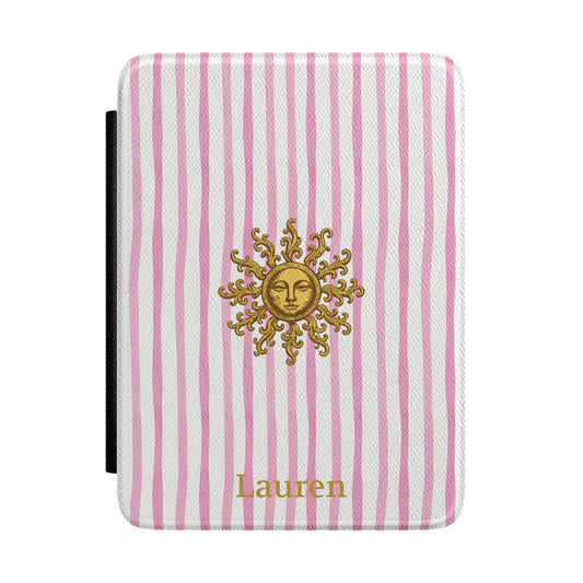 Sunny Striped Pink Kindle case front with personalized name