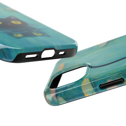 Close-up of the Swimming Black Cat tough phone case edges and port cutouts