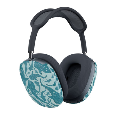 Teal Whale Shark AirPods Max case seen from a second angle on the headphones