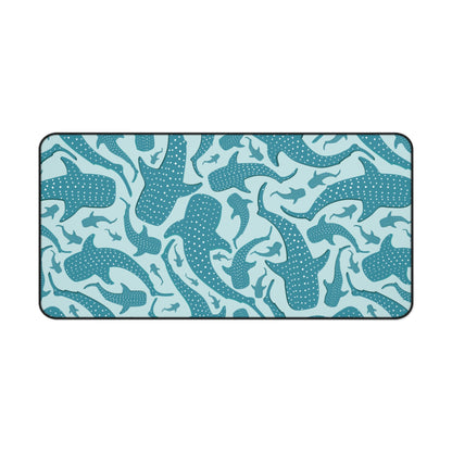 Teal Whale Shark desk mat in the 16 x 32 inch size
