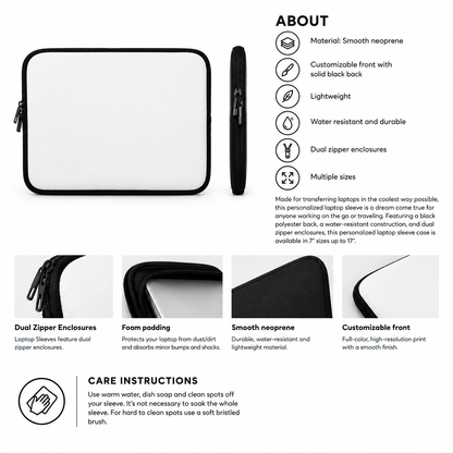 Laptop sleeve size and compatibility information card