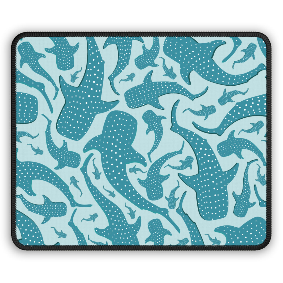 Teal Whale Shark mouse mat with spotted teal sharks on pale aqua