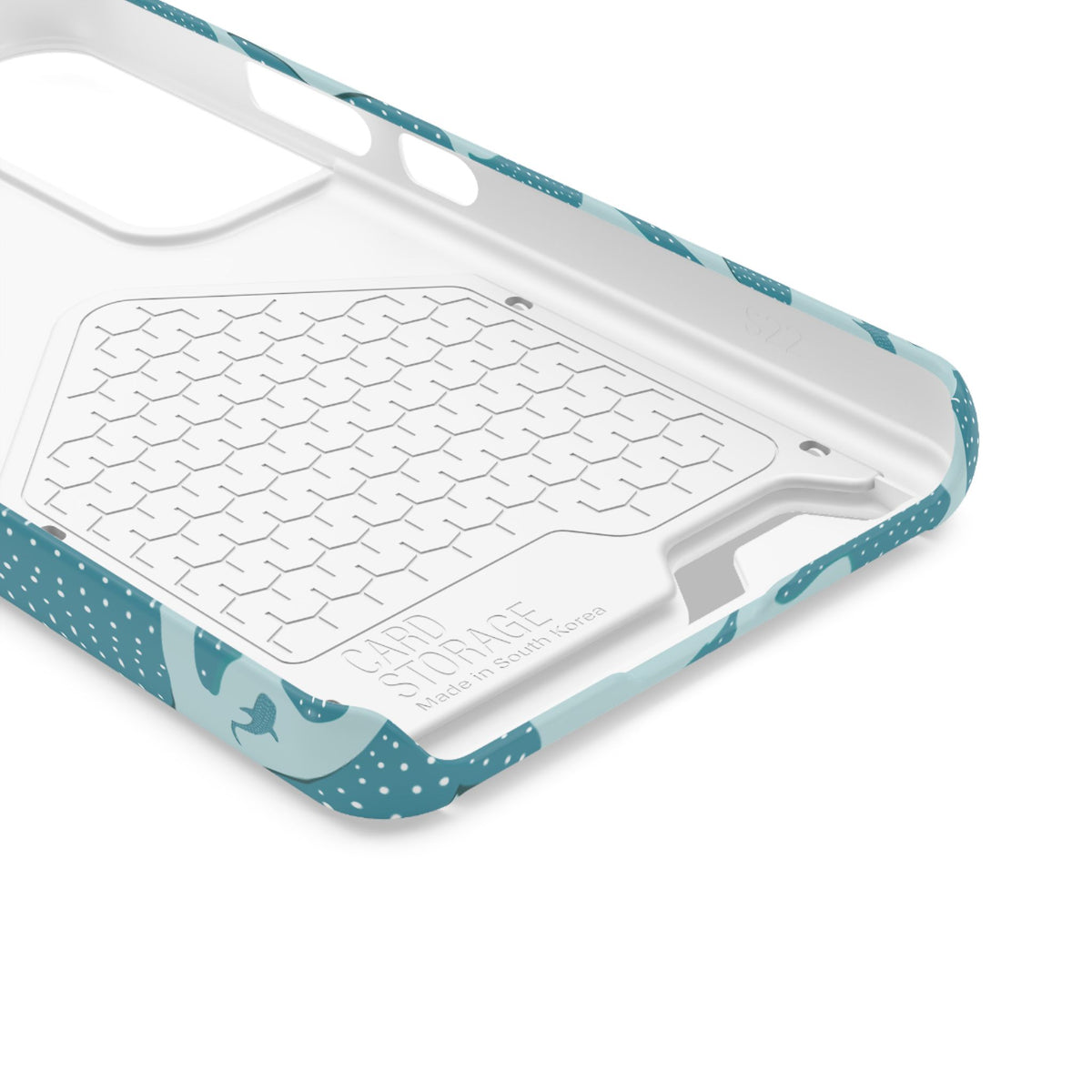 Inside of the Teal Whale Shark card holder phone case shell