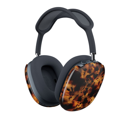 Tortoiseshell AirPods Max case with amber and dark brown tortoiseshell print