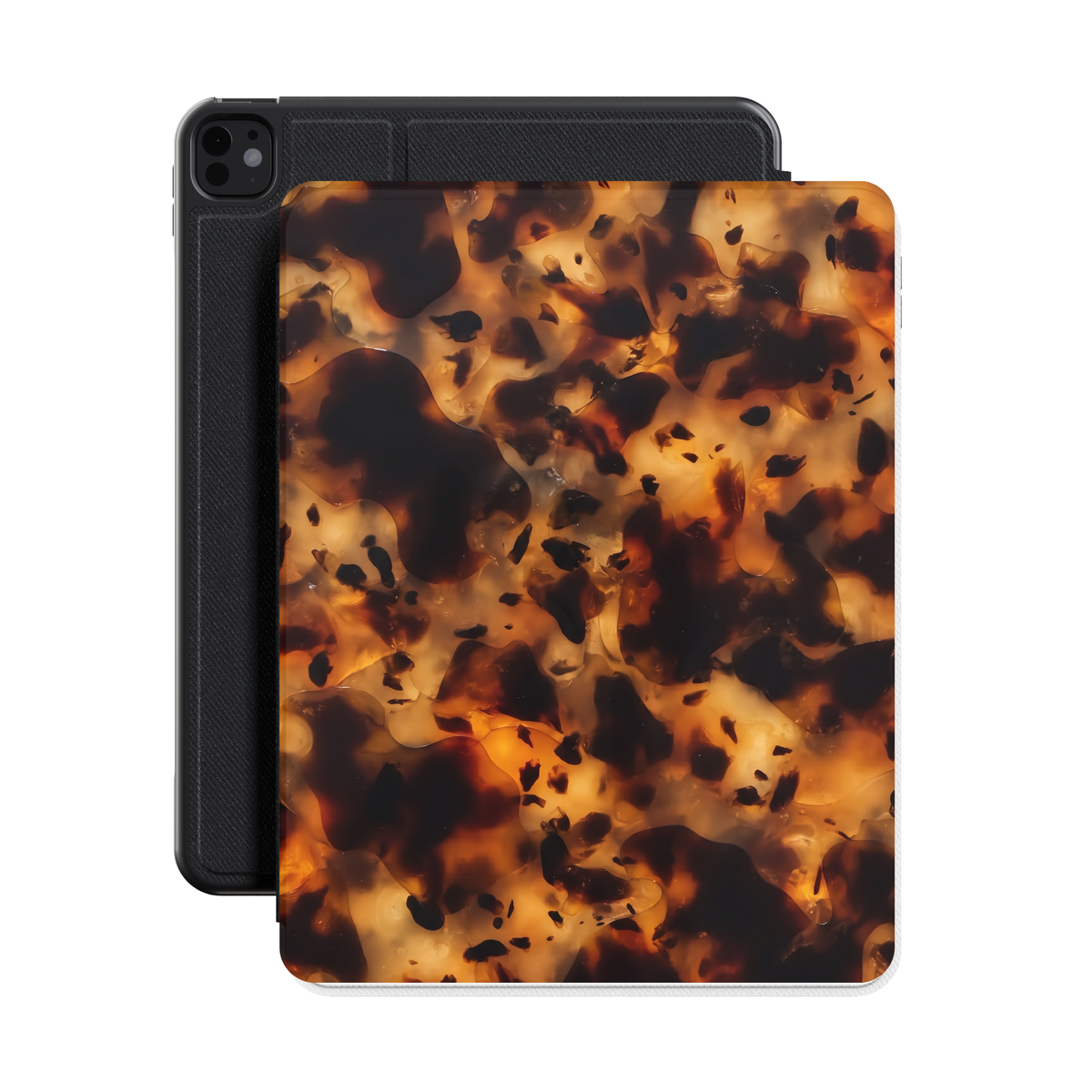Tortoiseshell iPad case with amber and dark brown tortoiseshell print