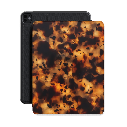 Tortoiseshell iPad case with amber and dark brown tortoiseshell print