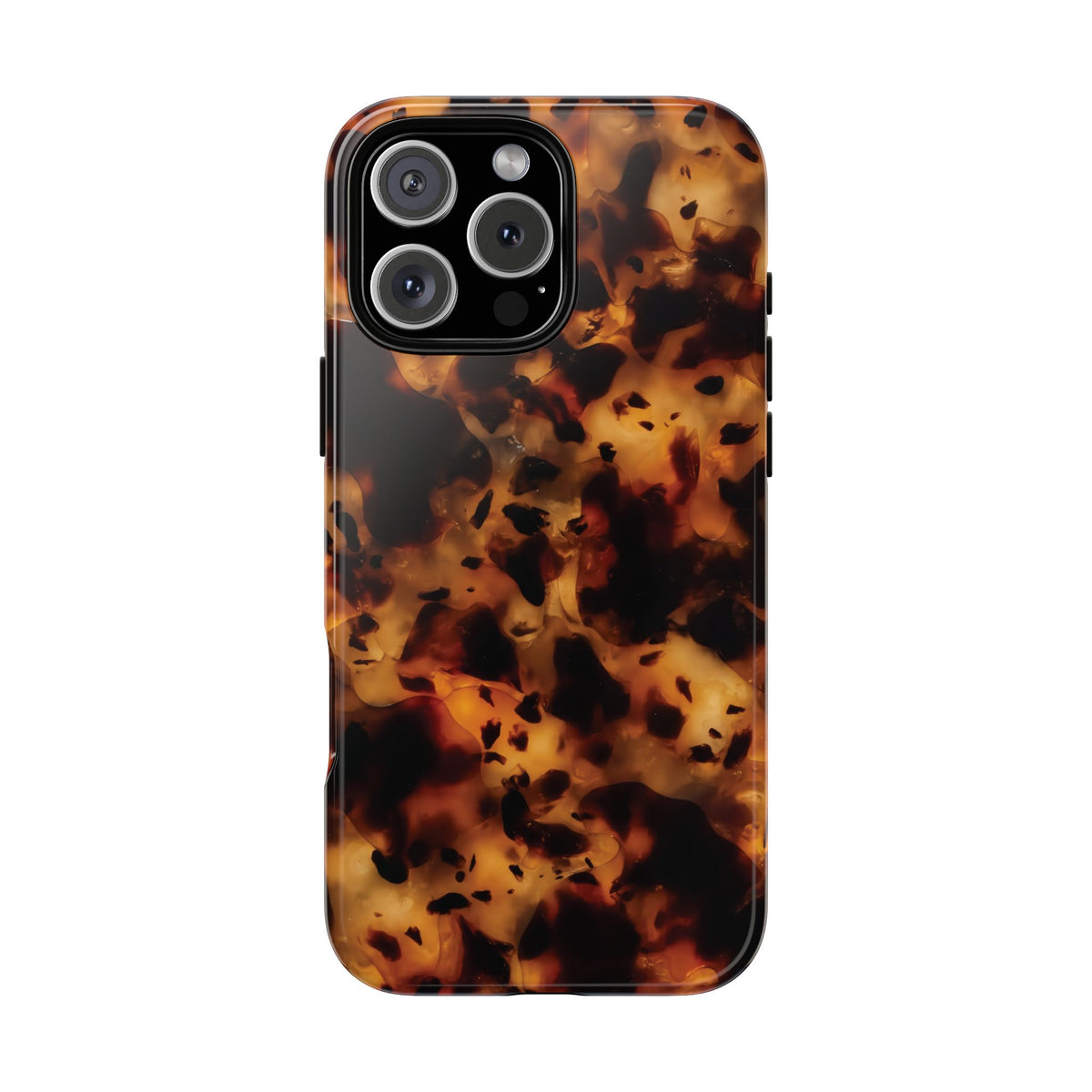 Tortoiseshell tough phone case with amber and dark brown tortoiseshell print
