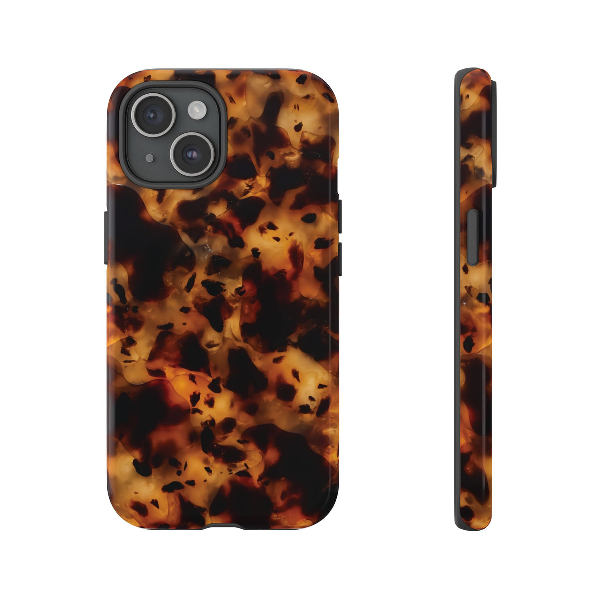 Tortoiseshell tough phone case, amber and black tortoiseshell print
