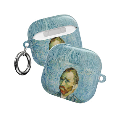 Van Gogh Portrait AirPods case front and back with carabiner