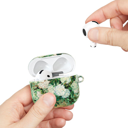 Van Gogh Roses AirPods case held in hand while taking out an AirPod