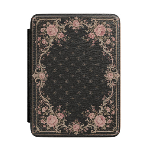 Victorian Rose Kindle case front cover with pink roses on black