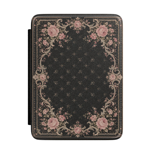 Victorian Rose Kindle case front cover with pink roses on black