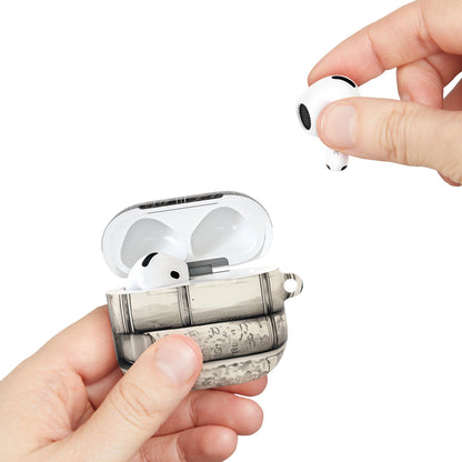 Hand holding the open Vintage Books AirPods case