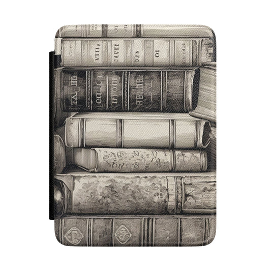 Vintage Books Kindle case with an antique book print in sepia