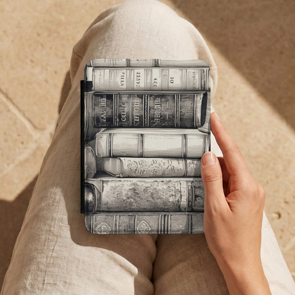 Reading with the Vintage Books Kindle case resting on a lap