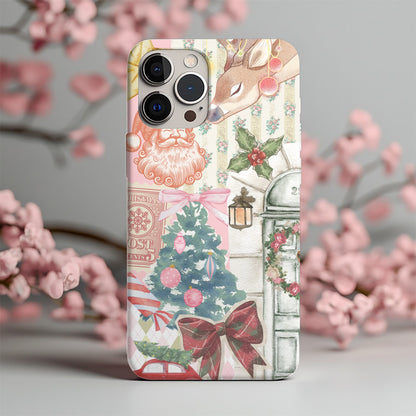 Vintage Christmas tough phone case standing among pink blossoms