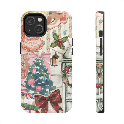 Vintage Christmas tough phone case back and side profile