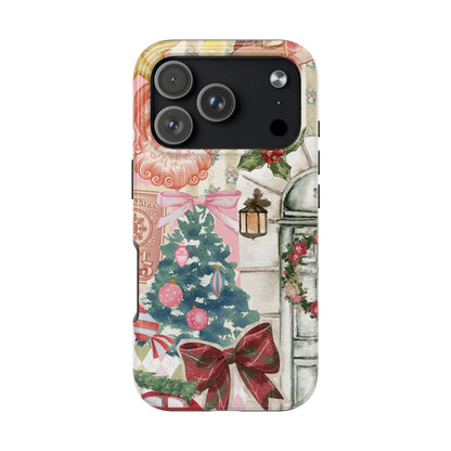 Vintage Christmas tough phone case back view with camera bar cutout