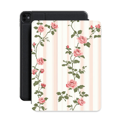 Vintage Rose Stripe iPad case shown with an iPad