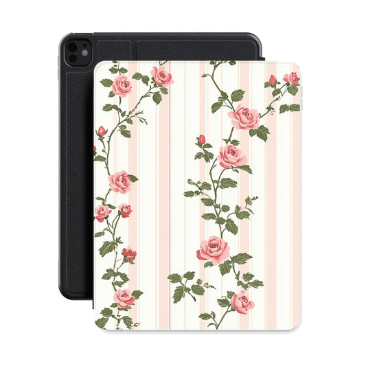 Vintage Rose Stripe iPad case shown with an iPad