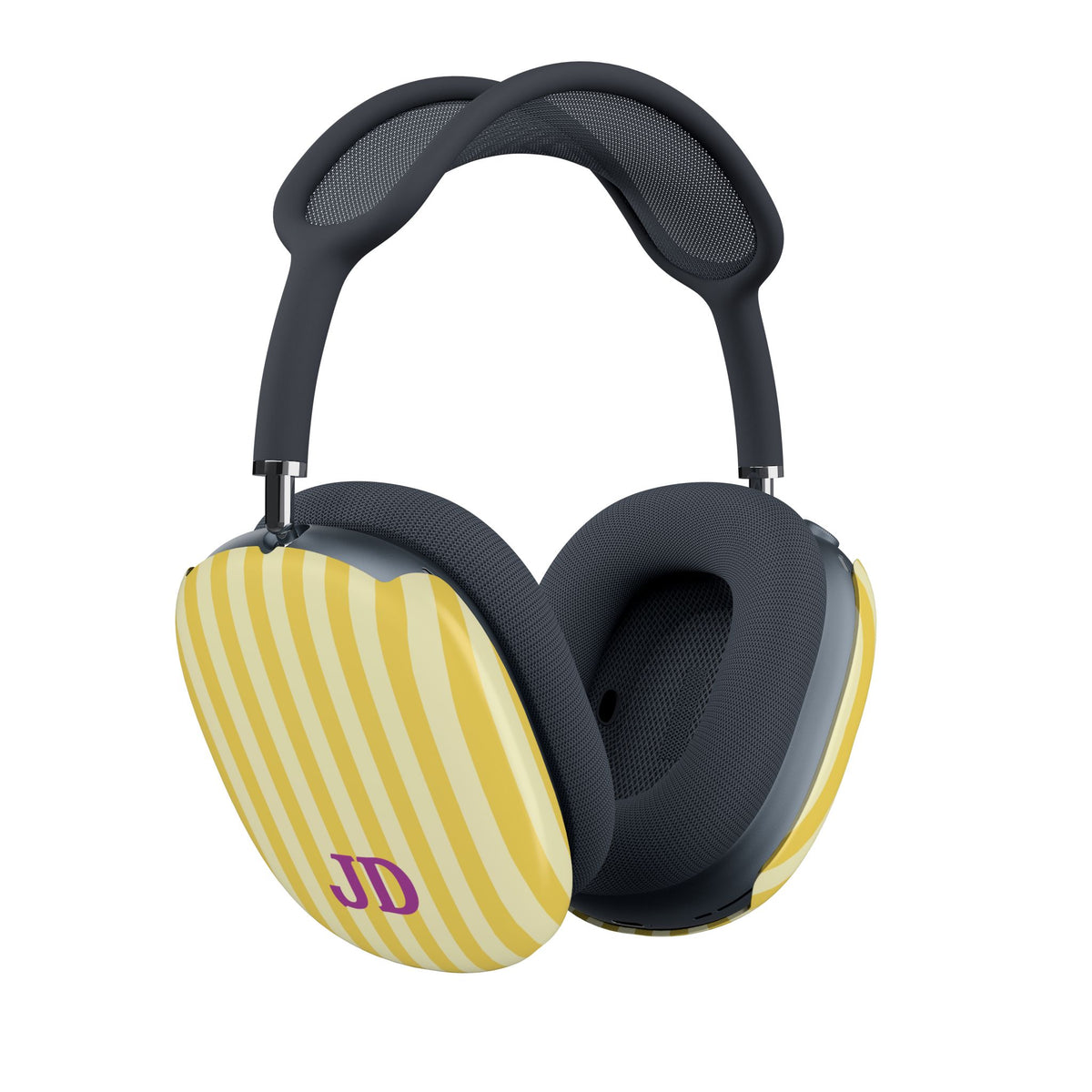 Yellow cabana stripe AirPods Max shells seen from a second angle on the headphones