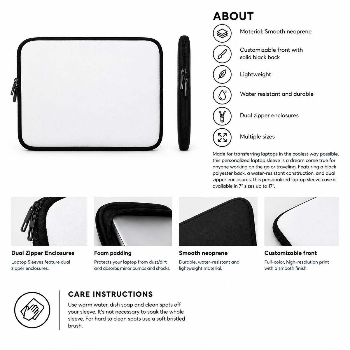 Laptop sleeve size and compatibility information card